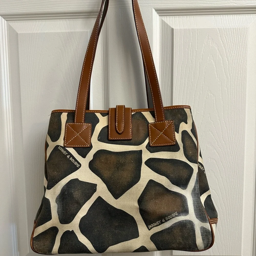 Dooney & Bourke Giraffe Print Canvas Tote with Brown Leather Trim